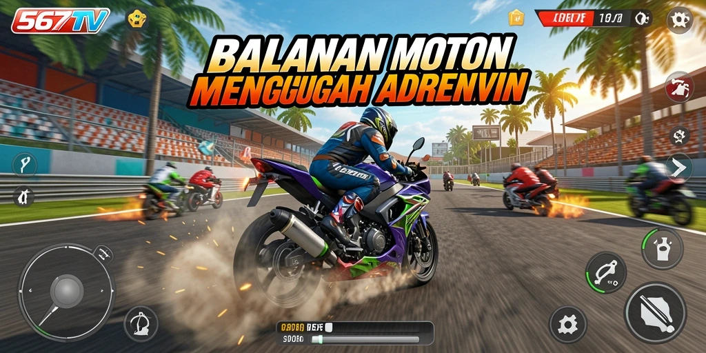 Tampilan gameplay seru dari 567TV saat balapan di trek menantang.