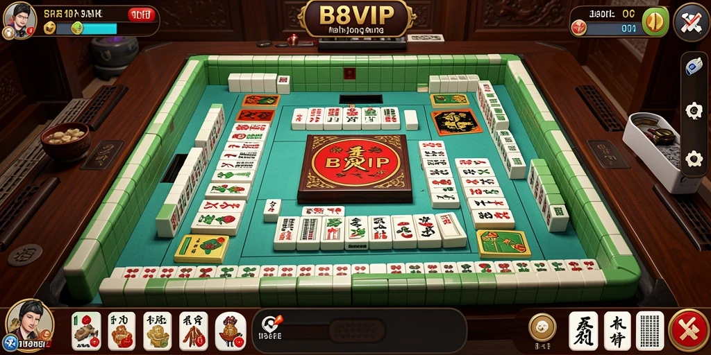 Screenshot permainan B8VIP menunjukkan antarmuka Mahjong yang menarik.