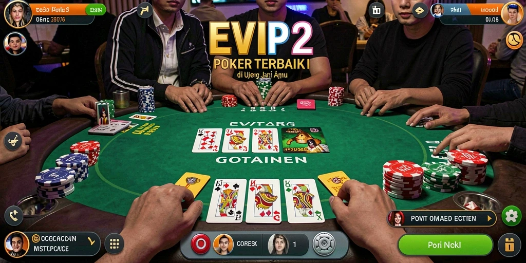 Tangkapan layar EVIP2 menunjukkan pengalaman bermain Poker yang mendebarkan.