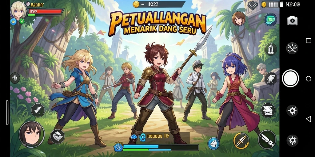 Tangkapan layar utama IN22 menampilkan karakter-karakter anime beraksi.