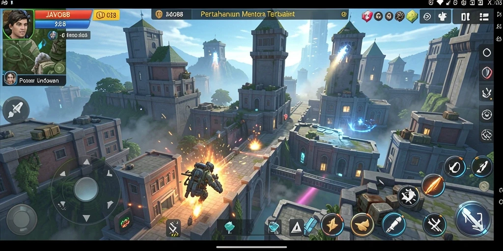 Tampilan gameplay JAVO88 menampilkan pertahanan menara yang intens.