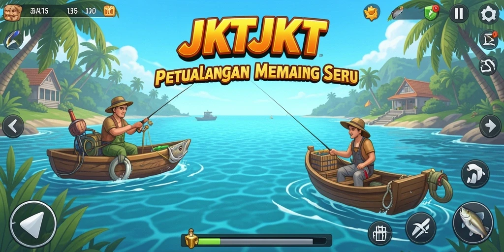 Tampilan gameplay seru dalam JKTJKT saat menangkap ikan.