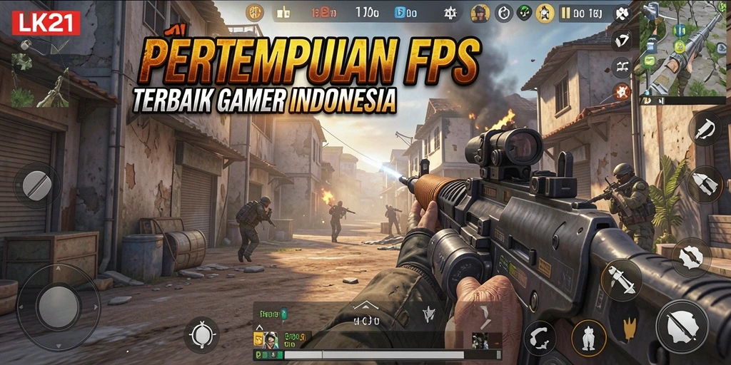 Screenshot gameplay LK21 menampilkan aksi mendebarkan pertempuran FPS.