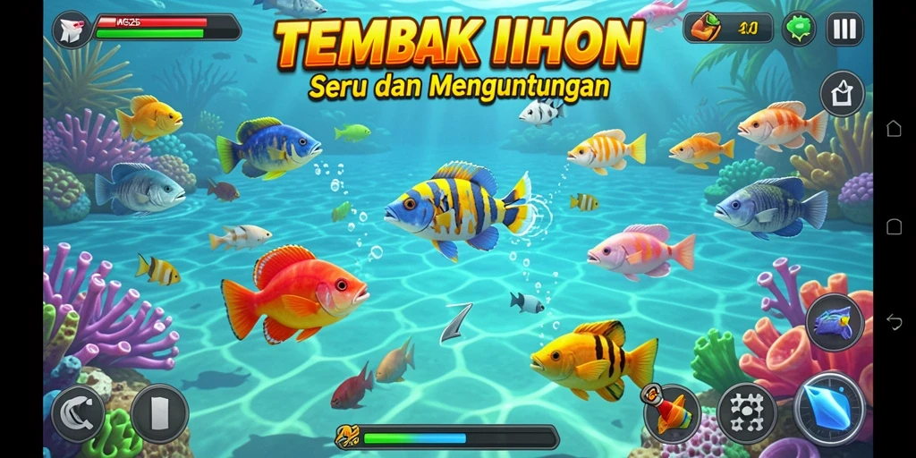 Screenshot menampilkan aksi seru dalam permainan Tembak Ikan MG525.