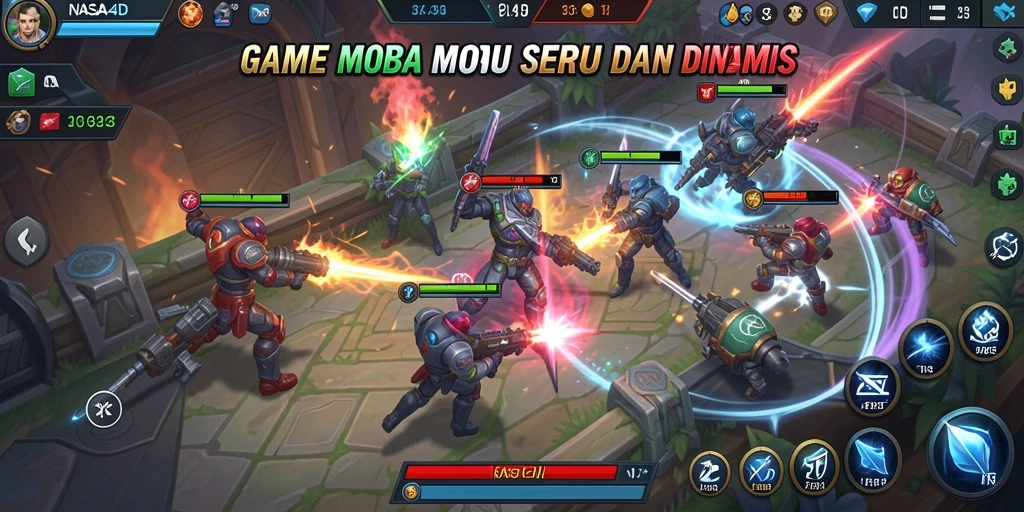 Screenshot utama NASA4D menampilkan pertarungan seru antara pemain di arena.