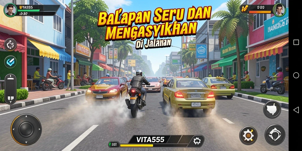 Gameplay VITA555 dengan aksi balap yang mendebarkan dan grafis menakjubkan.